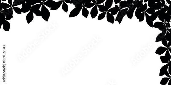Fototapeta Silhouette of chestnut leaves forming a decorative frame on a white background.