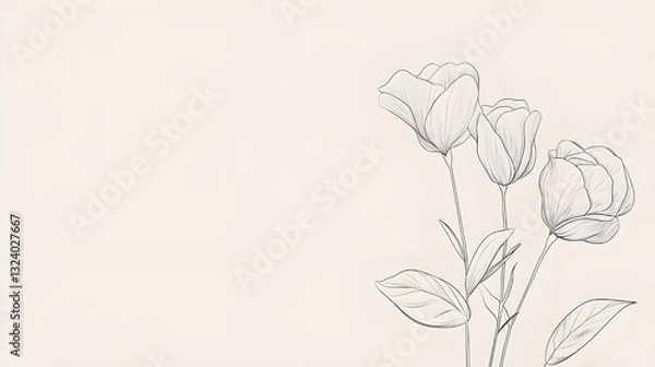 Fototapeta Minimalist Line Drawing of Flowers and Petals.