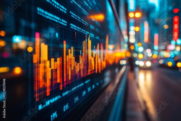 Fototapeta Digital stock market display with vibrant data visualization