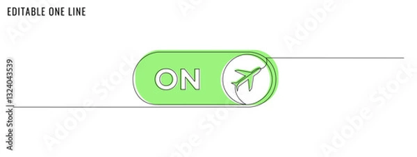 Fototapeta One continuous line drawing of a Turn On sign with airplane. A travel concept banner. Editable stroke, simple doodle design, vector illustration