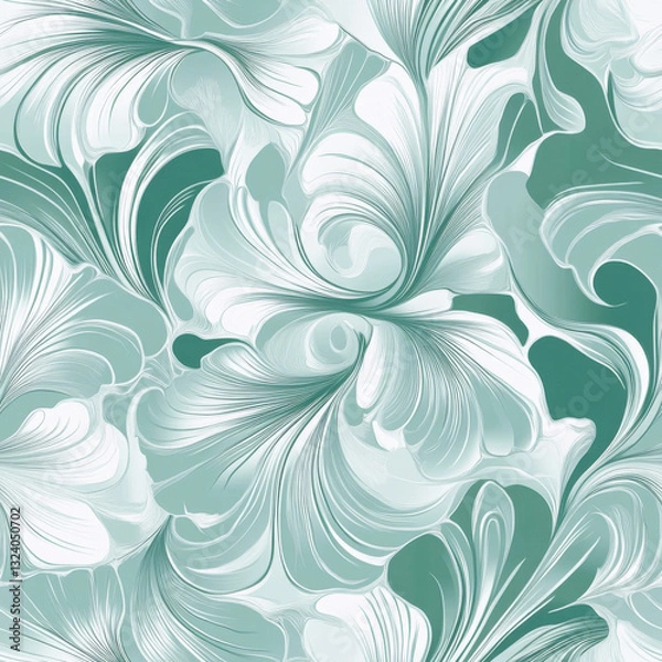 Obraz a seamless scrapbook paper featuring abstract floral motifs, utilizing a mint green and silver palette to reflect the bold and experimental nature 