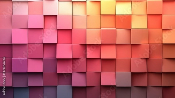 Fototapeta Abstract Pink and Orange Cube Mosaic: A Digital Art Piece