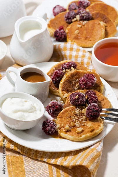 Obraz sweet corn pancakes for breakfast, vertical