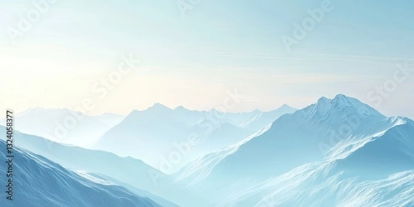 Fototapeta Serene Winter Mountain Panorama: A Breathtaking View of Snow-Capped Peaks Under a Pale Sky
