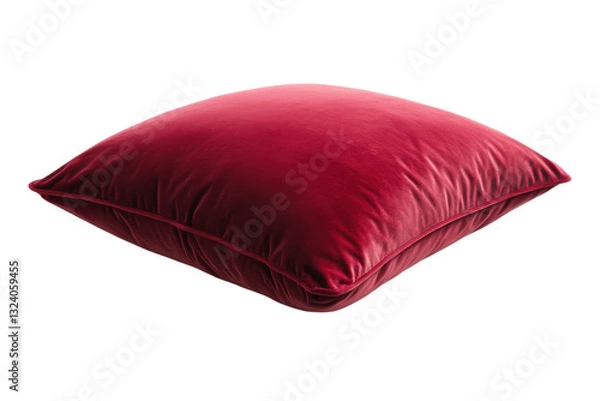 Obraz Luxurious deep red velvet cushion resting elegantly on a minimalist white surface in soft lighting isolated on transparent background
