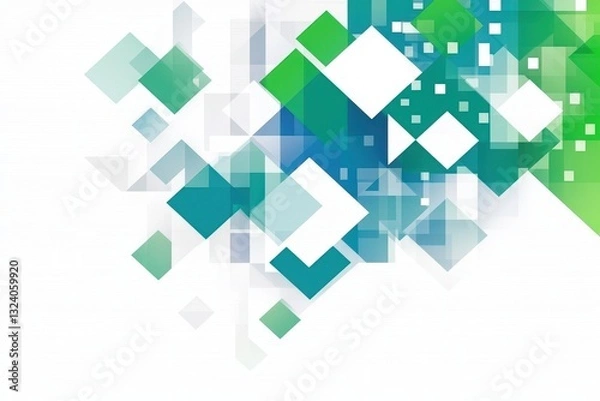 Fototapeta Abstract Geometric Design: Vibrant Green and Blue Squares on White Background