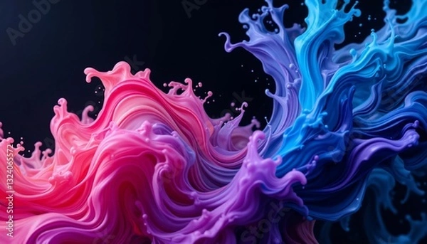 Fototapeta Abstract Swirling Pink Purple and Blue Paint Splash Dynamic Fluid Art 3D Render