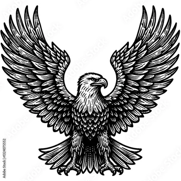 Obraz Intricate Black and White Eagle Illustration with Wings Spread. Raster Illustration 