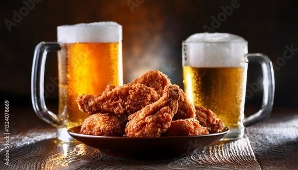 Obraz 唐揚げとビールで乾杯