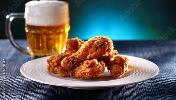 Obraz 夜中の唐揚げとビール