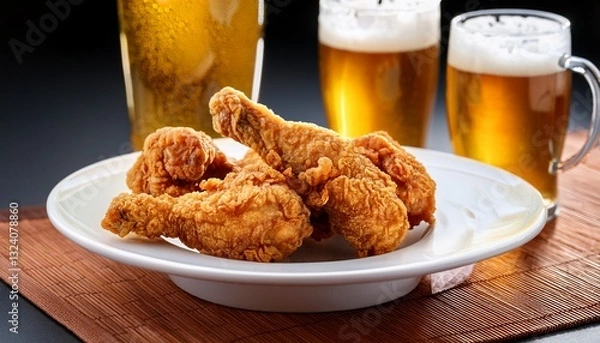 Obraz おいしそうな唐揚げとビール