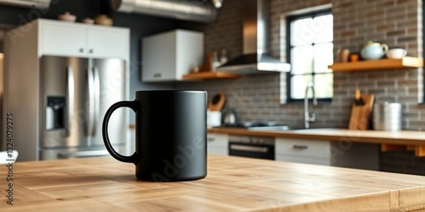 Obraz Modern Loft Kitchen Mug Mockup - Matte Black