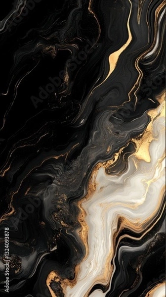 Fototapeta Elegant Black, Gold, and White Marble Texture Background - Abstract Swirls and Fluid Art for Luxurious Designs and Modern Wallpapers (178 characters)
