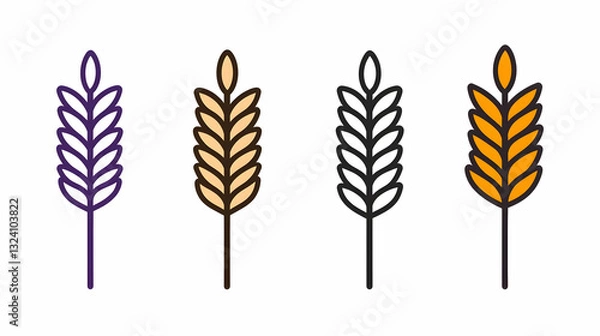 Fototapeta Colorful Wheat Grain Illustrations in Diverse Styles for Design