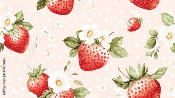 Fototapeta Seamless pattern with Strawberry Delight Pattern with Delicate Floral Accents for Sweet Summer Aesthetic Print Design