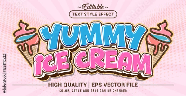 Obraz Editable text style effect - Yummy ice cream text style theme. Vector text style illustration template.