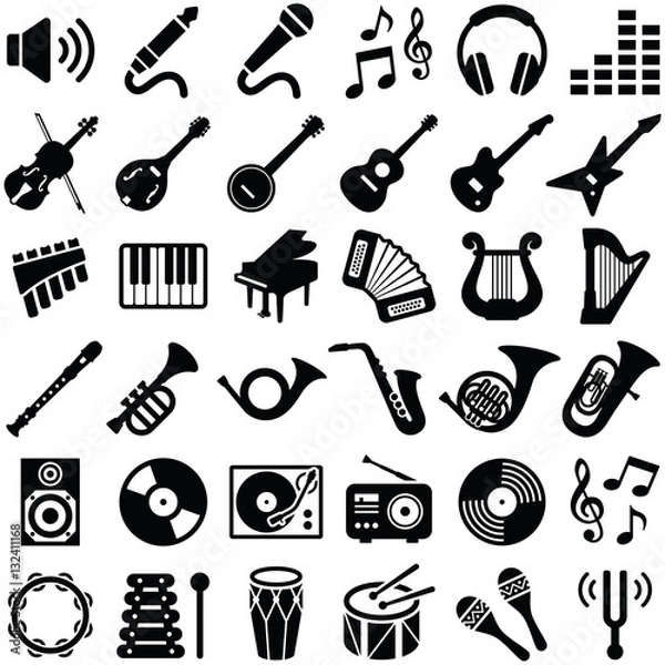 Obraz Music icon collection - vector silhouette illustration