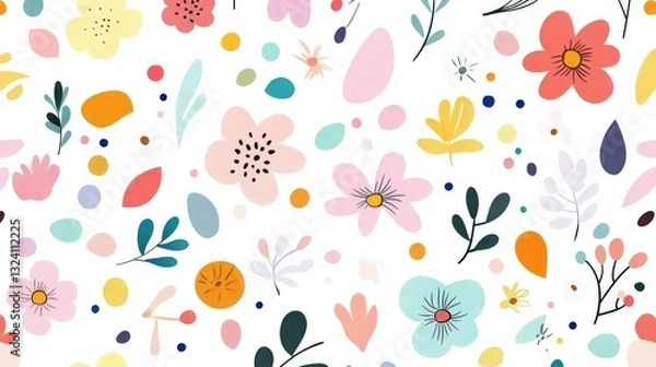 Fototapeta Minimalist cute pattern wallpaper with small, playful doodles in soft pastel tones, creating a clean and stylish look.