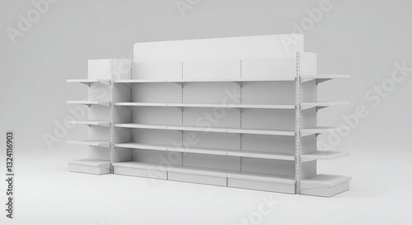 Obraz white isolated empty 3D rendering showcase background podium racked display shop blank store market shelf supermarket retail rack equipment shelving,space, gondola, render