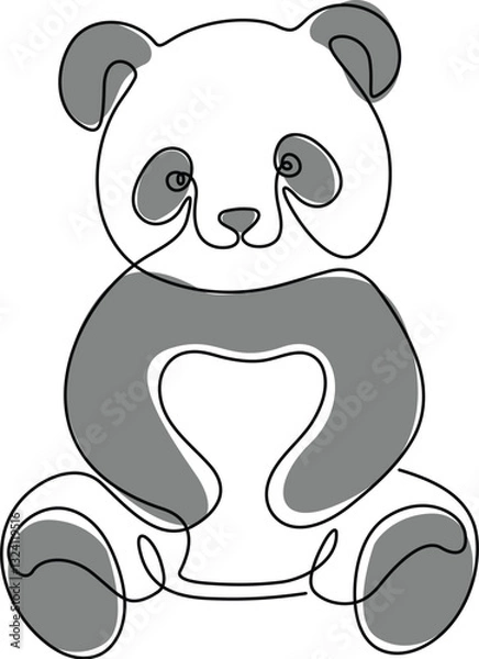 Fototapeta A baby panda is sitting in a continuous line drawing.