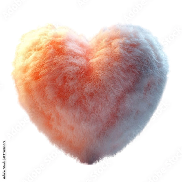 Fototapeta Fluffy 3D Heart Shaped Puff of Cotton Glowing Gently Isolated on Transparent Background