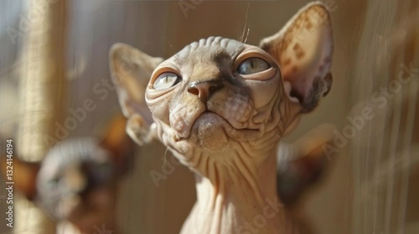 Obraz Canadian cats are either hairless or have very thin fur. Their skin has a soft texture and is warm to the touch. Although they appear to be hairless