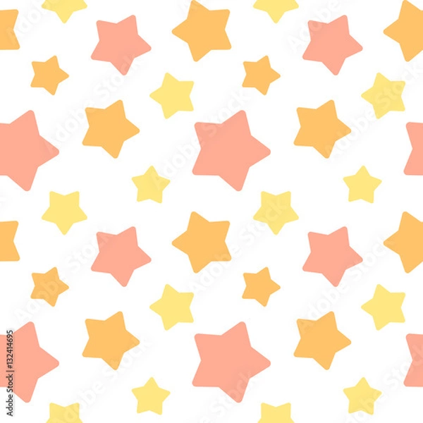 Obraz 大きめランダム星柄シームレスパターン　オレンジ系　白背景・ベクター