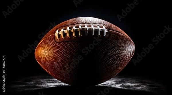 Obraz American football ball on black background illuminated by the