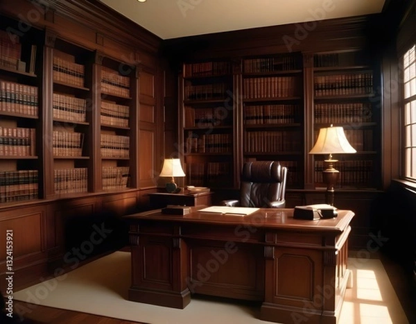 Obraz lawyer's office, with dark wood furniture