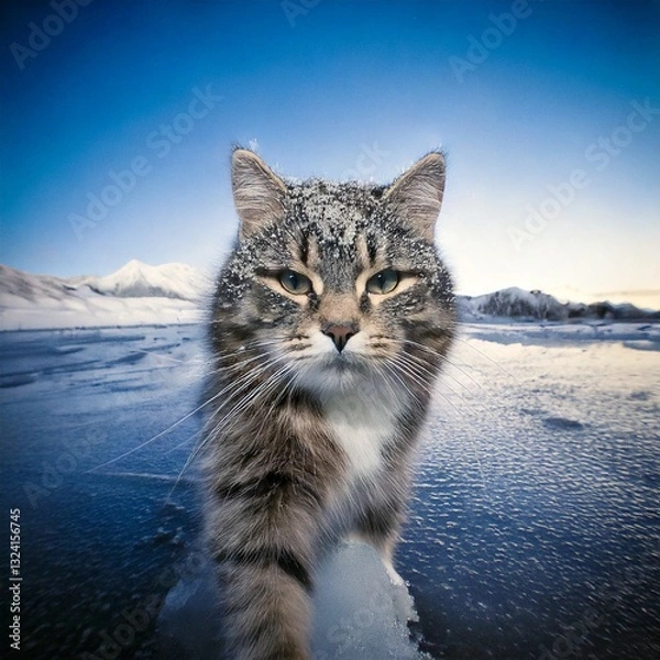 Fototapeta 北極で凍える猫 generate by AI