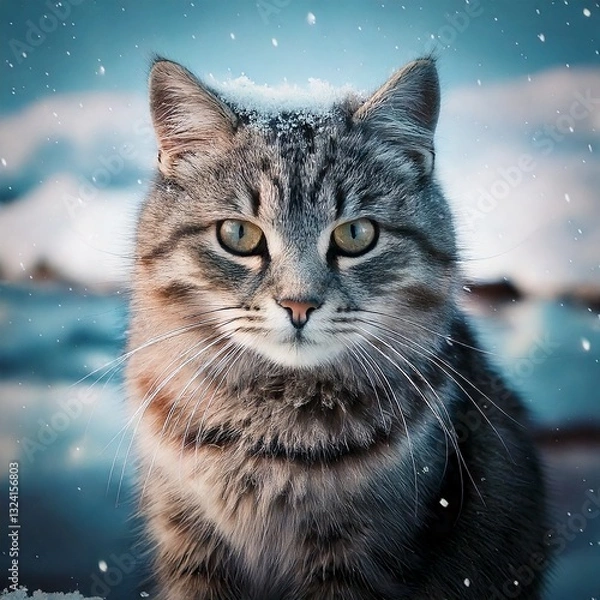 Fototapeta 北極で凍える猫 generate by AI