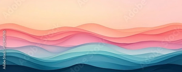 Fototapeta Abstract Landscape with Soft Waves in Pastel Colors at Sunrise or Sunset