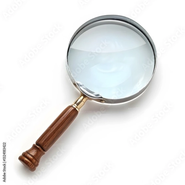 Fototapeta Magnifying Glass with Wooden Handle on White Background