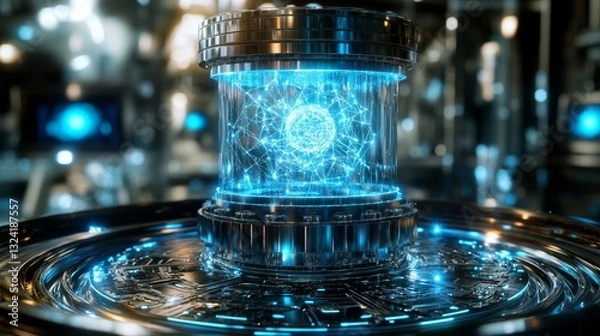 Fototapeta Quantum Computing Core with Glowing Entangled Particles
