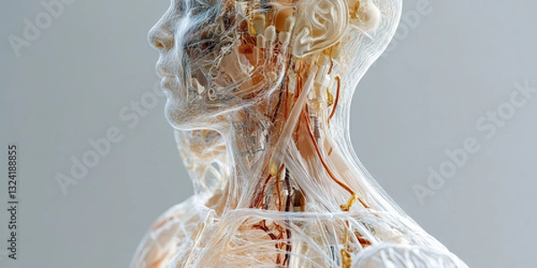 Fototapeta Three-Dimensional Rendering of Human Head and Neck Anatomy