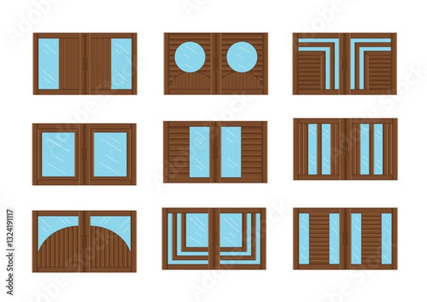 Fototapeta wooden window with glass design on white background illustration vector