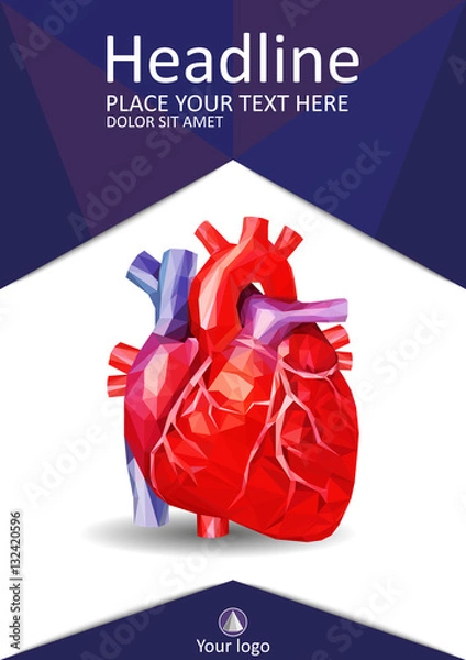 Obraz Low poly human heart book cover. Academic design. Vector.