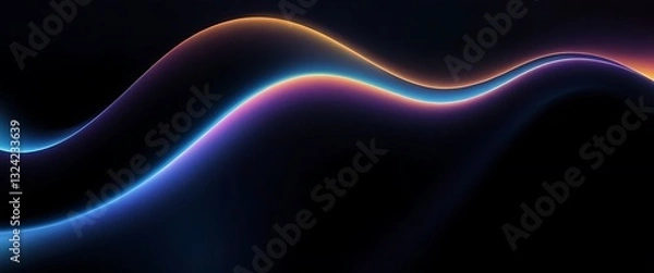 Obraz Abstract fluid 3D render with a black background and holographic, iridescent neon curved wave in motion.Abstract fluid iridescent holographic curved wave in motion colorful background,53