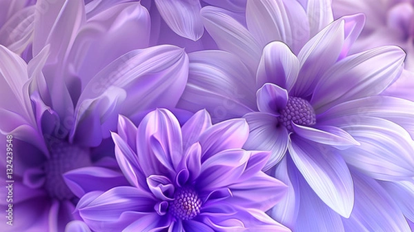 Fototapeta Detail view of a bunch of purple chrysanthemum flowers with white side on petals. Floral pattern backgrounds. Natural spring flower background