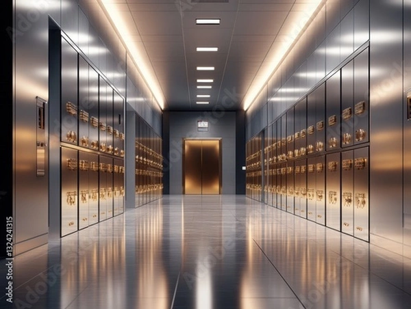 Obraz Luxury bank vault showcasing modern safety deposit boxes in an urban location