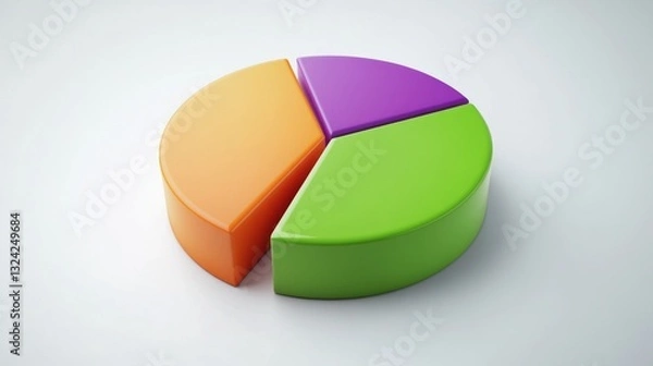 Obraz A clean D pie chart featuring vibrant green, orange, and purple segments, ideal for business presentations