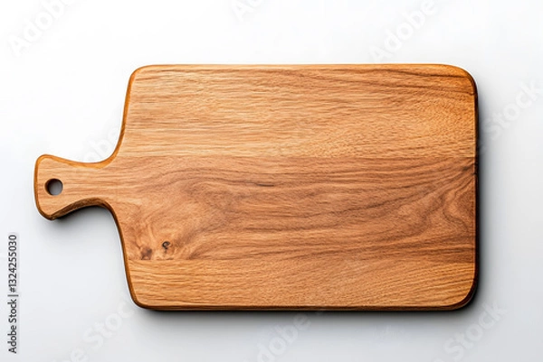Fototapeta Top view handmade wooden cutting board isolated on white background