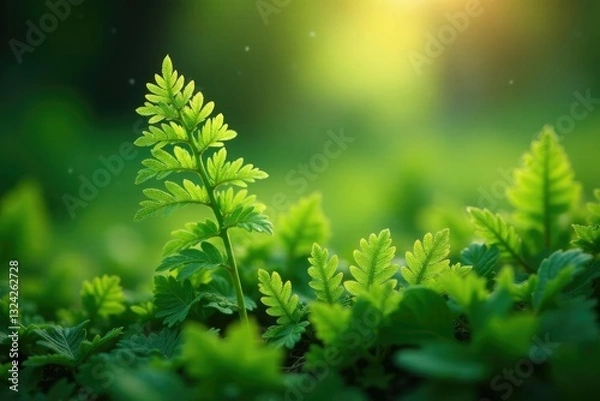 Obraz Dew-kissed fern leaves unfurl in morning light, leafy, foliage