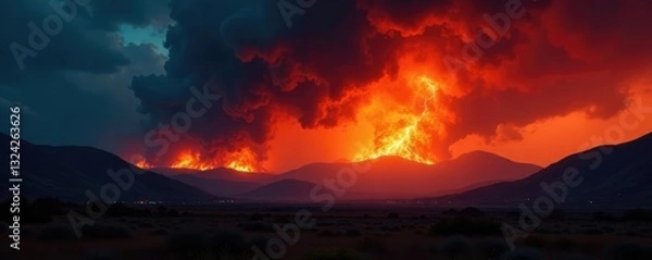 Obraz Fierce firestorm engulfs the landscape in darkness, engulfing, landscape, fierce