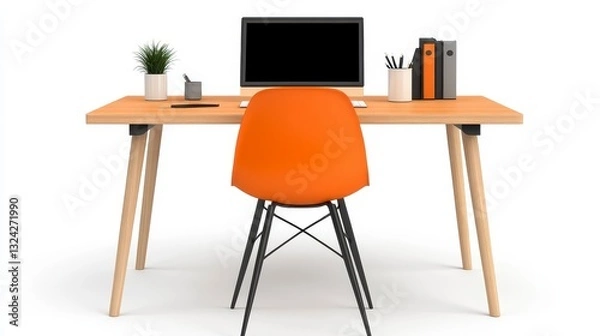 Fototapeta Modern Home Office Setup with Stylish Chair and Desktop Computer