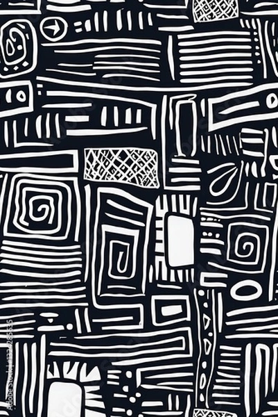 Obraz Vertical Geometric shapes and lines, simple doodle seamless pattern.