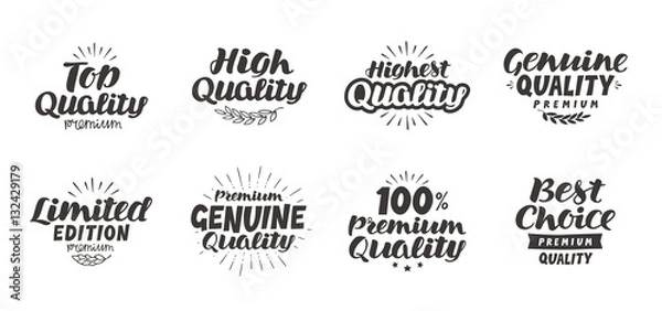 Fototapeta Promo set icons or symbols. Hand-drawn beautiful lettering high quality, premium, best choice, genuine, limited edition, top. Vector illustration