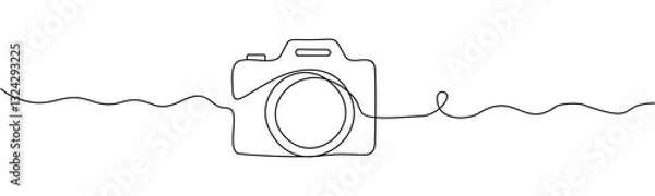Fototapeta Hand drawn digital camera icon, one-line art drawing Camera, Camera continuous outline Vector illustration.
