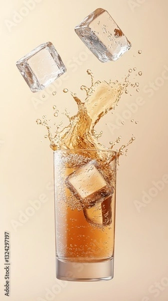 Obraz Refreshing Cold Beverage Splash with Floating Ice Cubes