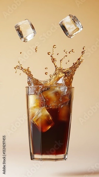 Obraz Refreshing Cold Beverage Splash with Floating Ice Cubes